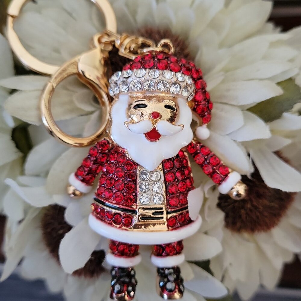 🎄Stunning Adorable Rhinestone Santa Claus Holiday Bling Handbag Keychain Charm - Picture 8 of 8
